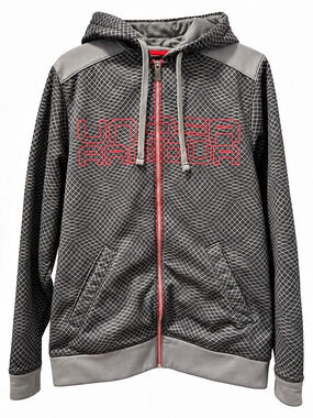 Under Armour Men’s Full Zip Geometric Hoodie Black Grey Red Size M Loose Fit